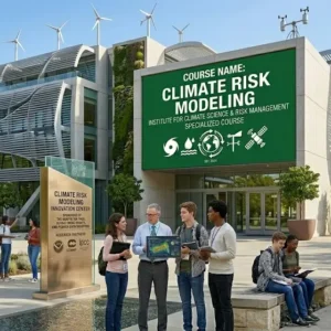 High-quality educational course image for Climate Risk Modeling with climate and risk assessment visuals.