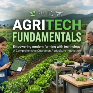 Modern educational image for Agritech Fundamentals course with agricultural technology and innovation visuals