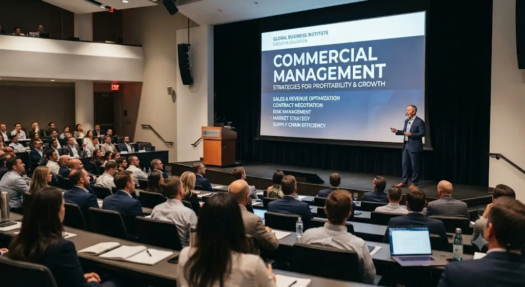 High-quality educational course image featuring Commercial Management with modern visuals
