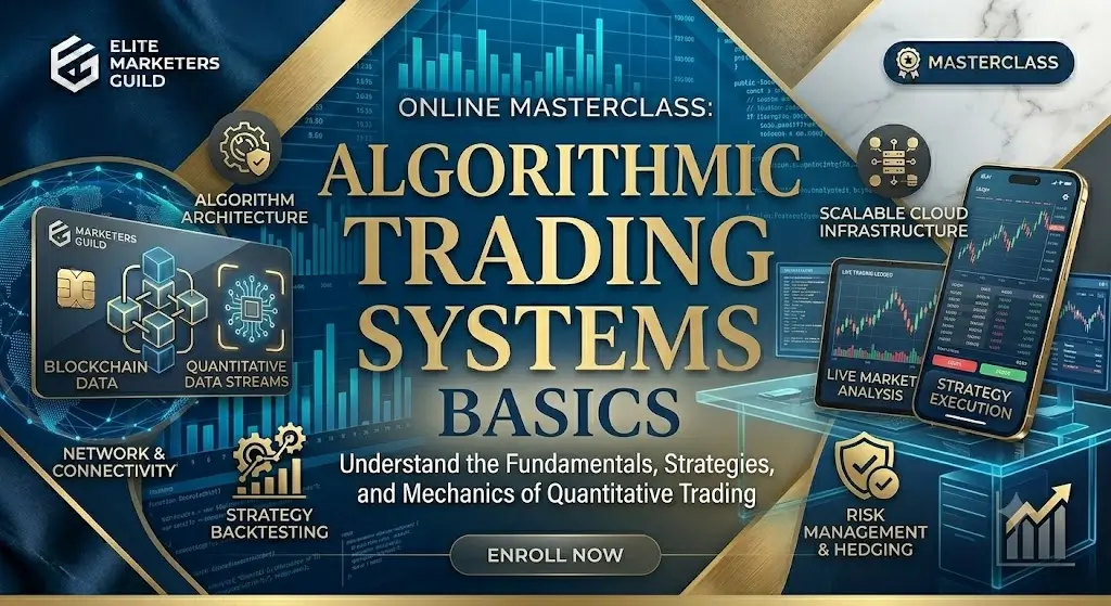 High-quality educational course image for Algorithmic Trading Systems Basics with trading and algorithm visuals.