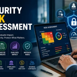 Professional e-learning image showing Security Risk Assessment tools and visuals