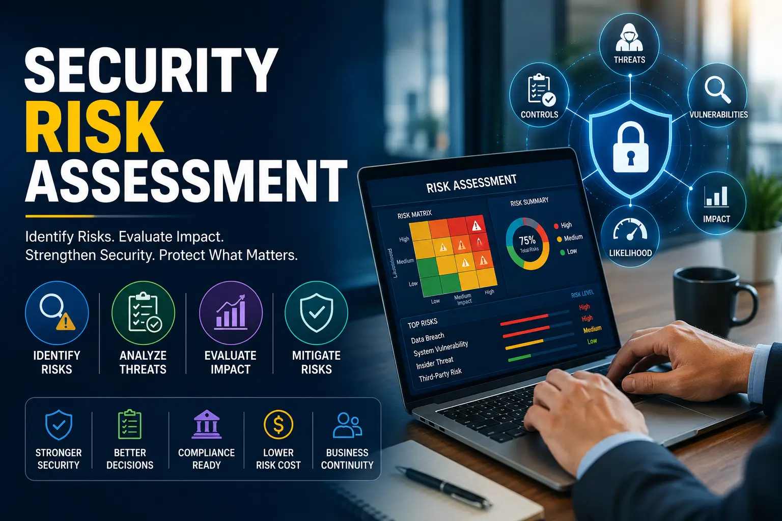 Professional e-learning image showing Security Risk Assessment tools and visuals