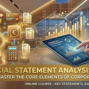 High-quality educational course image for Financial Statement Analysis Basics with accounting and financial reporting visuals.