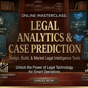 High-quality educational course image for Legal Analytics & Case Prediction with law and predictive analytics visuals.