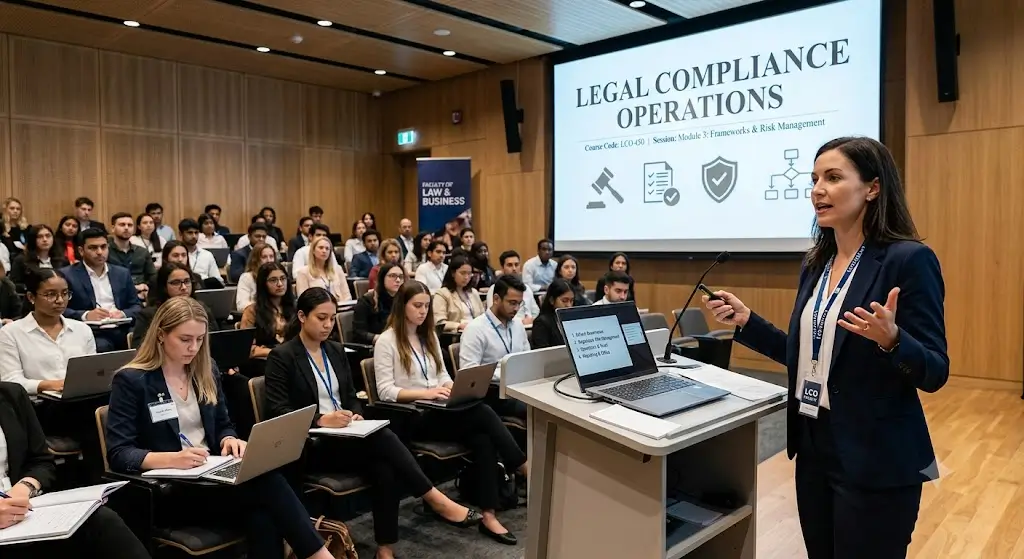 High-quality educational course image featuring Legal Compliance Operations with modern visuals
