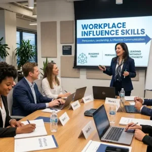 High-quality educational course image featuring Workplace Influence Skills with modern visuals