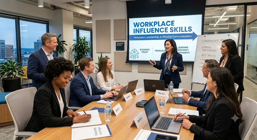 High-quality educational course image featuring Workplace Influence Skills with modern visuals