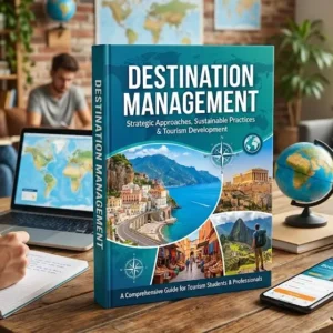 Modern educational image for Destination Management course with tourism planning and marketing visuals