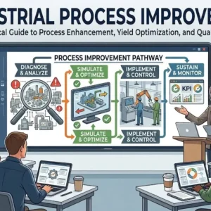Modern educational image for Industrial Process Improvement course with efficiency and lean practices visuals