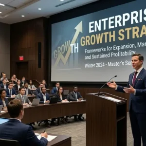 Modern educational image for Enterprise Growth Strategy course with business growth and expansion visuals