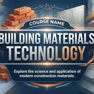 High-quality educational course image for Building Materials Technology with construction materials and eco-friendly visuals.