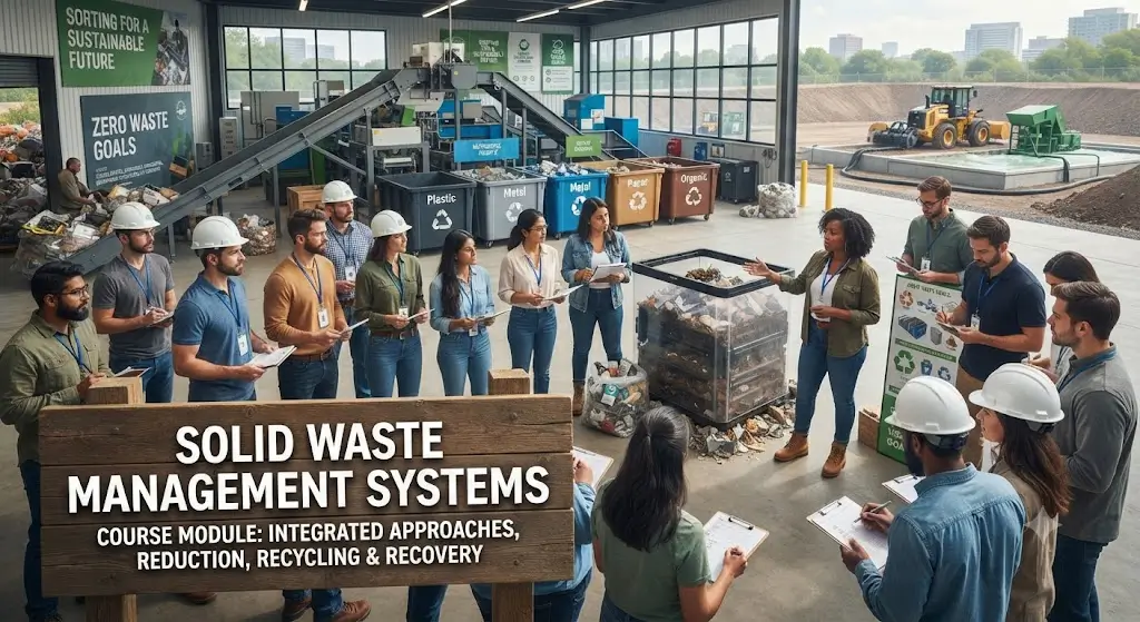 High-quality educational course image featuring Solid Waste Management Systems with modern visuals