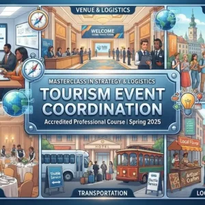 High-quality educational course image featuring Tourism Event Coordination with modern visuals