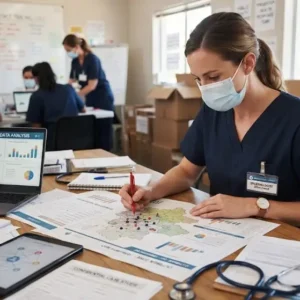 Modern educational image for Epidemiological Investigation course with outbreak analysis and surveillance visuals