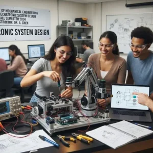 Modern e‑learning image showing Mechatronic System Design course visuals