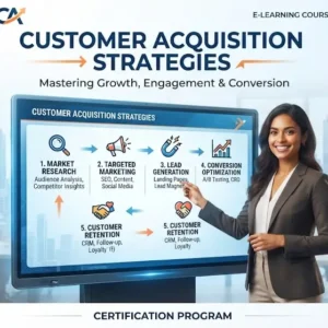 High-quality educational course image for Customer Acquisition Strategies with lead generation and funnel optimization visuals.