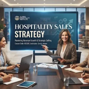 High-quality educational course image featuring Hospitality Sales Strategy with modern visuals