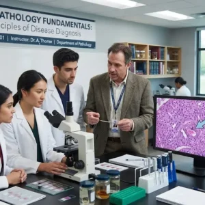 Modern educational image for Histopathology Fundamentals course with tissue analysis and microscopic examination visuals