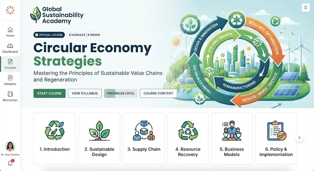 High-quality educational course image featuring Circular Economy Strategies with modern visuals