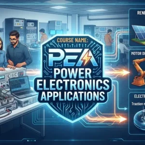 Modern e‑learning image showing Power Electronics Applications course visuals