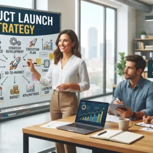 High-quality educational course image for Product Launch Strategy with innovation and market rollout visuals.