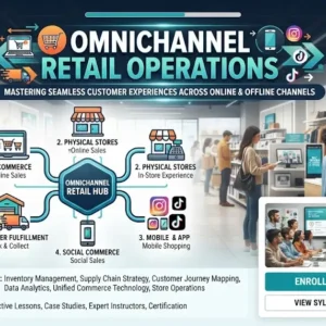 High-quality educational course image for Omnichannel Retail Operations with online-offline integration and customer experience visuals.