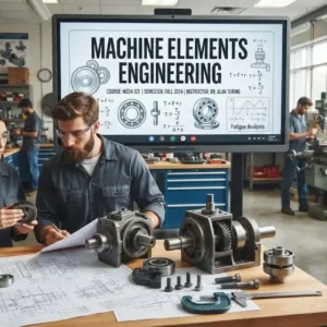 High-quality educational course image for Machine Elements Engineering with gears, shafts, and mechanical components visuals.