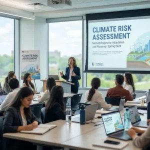 High-quality educational course image featuring Climate Risk Assessment with modern visuals