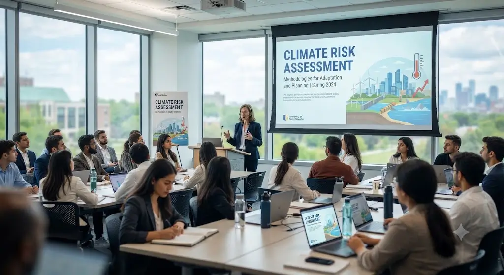 High-quality educational course image featuring Climate Risk Assessment with modern visuals