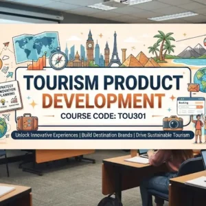 High-quality educational course image featuring Tourism Product Development with modern visuals