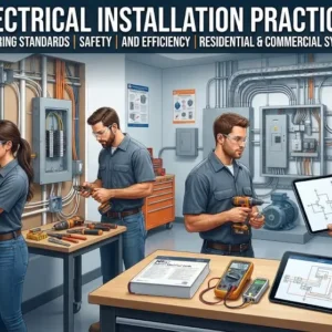 High-quality educational course image for Electrical Installation Practices with wiring and safety visuals.
