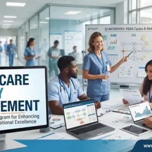 Modern e‑learning image showing Healthcare Quality Improvement course visuals
