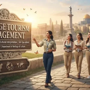 High-quality educational course image featuring Heritage Tourism Management with modern visuals