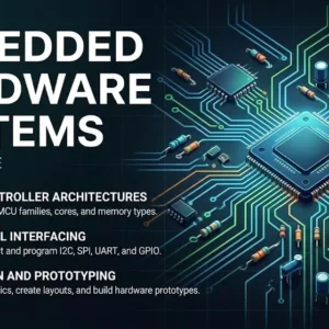High-quality educational course image for Embedded Hardware Systems with microcontroller hardware and embedded board visuals.