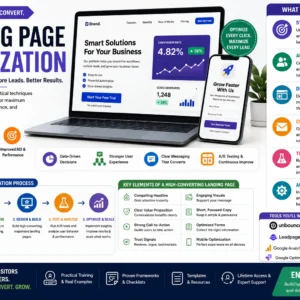 Landing Page Optimization course featuring conversion optimization, A/B testing, user experience design, and marketing analytics.