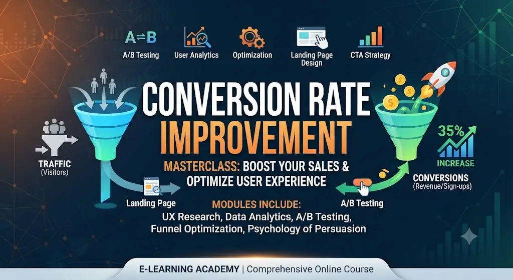 High-quality educational course image for Conversion Rate Improvement with optimization and growth visuals.