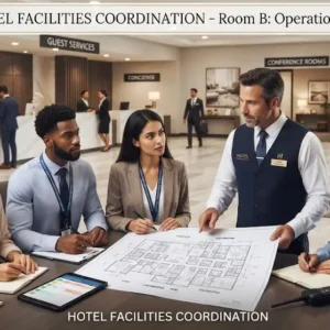 High-quality educational course image featuring Hotel Facilities Coordination with modern visuals