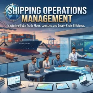 Modern educational image for Shipping Operations Management course with logistics and port operations visuals
