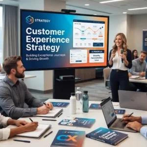 High-quality educational course image for Customer Experience Strategy with customer journey and satisfaction visuals.