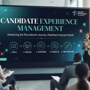 Modern educational image for Candidate Experience Management course with recruitment and candidate engagement visuals
