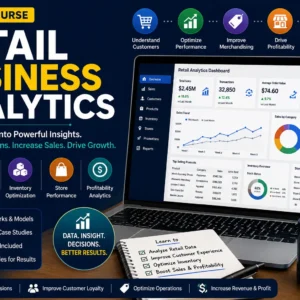 Retail Business Analytics course banner showing sales data, dashboards, and performance insights