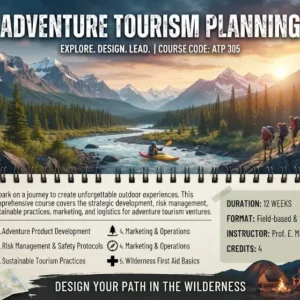 High-quality educational course image featuring Adventure Tourism Planning with modern visuals