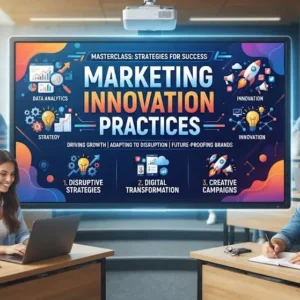 High-quality educational course image for Marketing Innovation Practices with creativity and experimentation visuals.