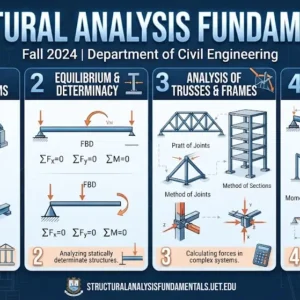 High-quality educational course image for Structural Analysis Fundamentals with structural diagrams and engineering visuals.
