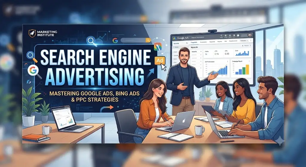 High-quality educational course image for Search Engine Advertising with keyword targeting and paid campaign visuals.