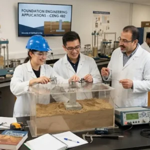High-quality educational course image for Foundation Engineering Applications with foundation design and soil mechanics visuals.