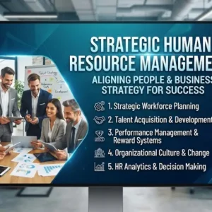 Modern educational image for Strategic Human Resource Management course with HR strategy and organizational alignment visuals