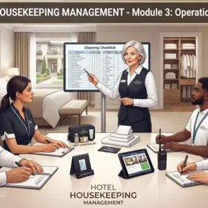 High-quality educational course image featuring Hotel Housekeeping Management with modern visuals