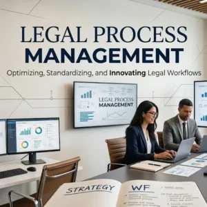 High-quality educational course image showing Legal Process Management with law and organizational visuals.