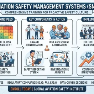 High-quality educational course image featuring Aviation Safety Management Systems with modern visuals